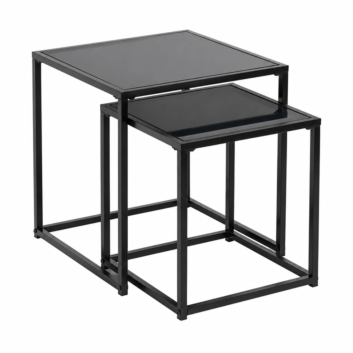 Moderner HAKU Beistelltisch 2er Set aus Metall und Sicherheitsglas, schwarz