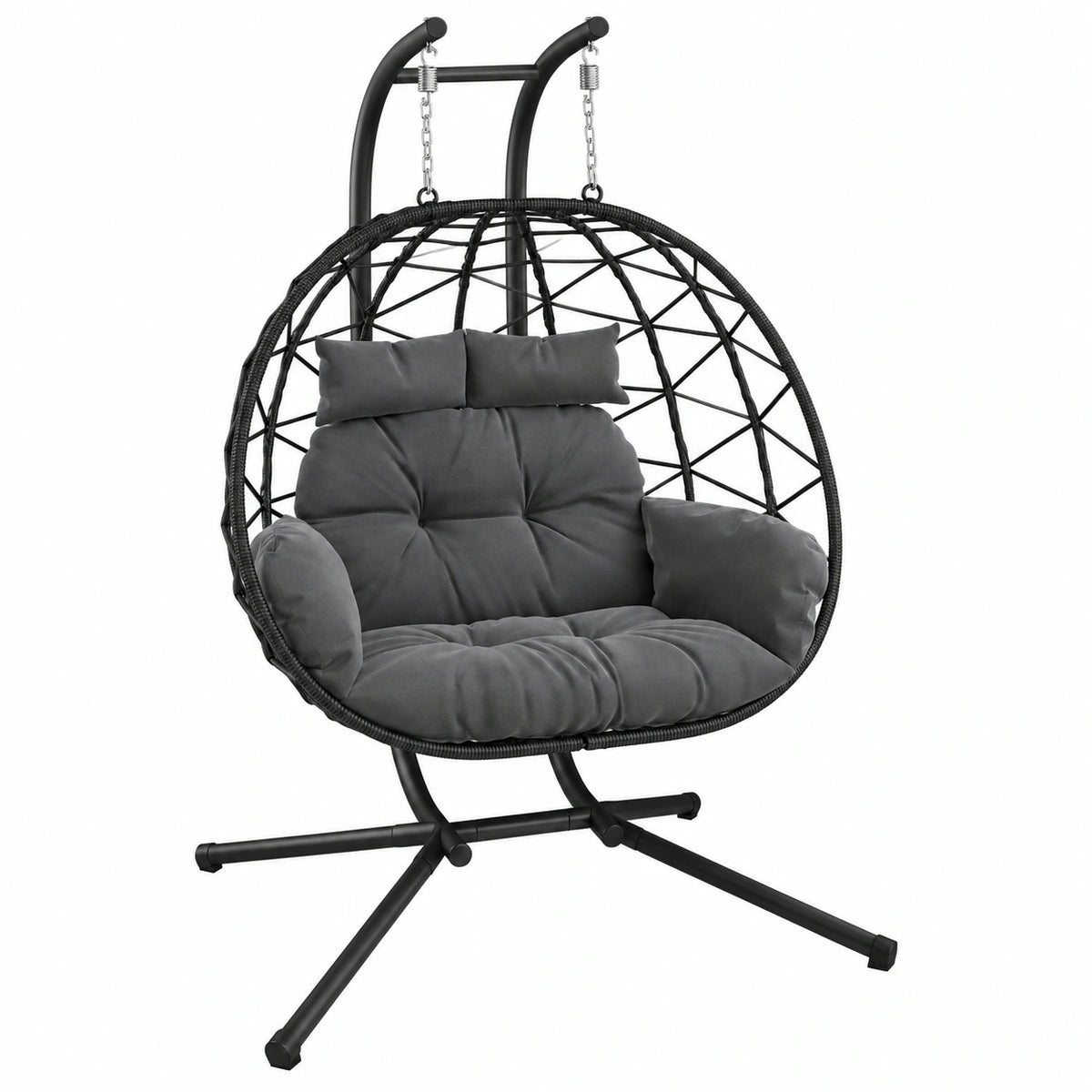 Zweipersonen-Hängesessel aus Rattan mit Kissen - Verstellbarer XXL-Schaukelsitz für drinnen und draußen, Tragkraft bis 220 kg