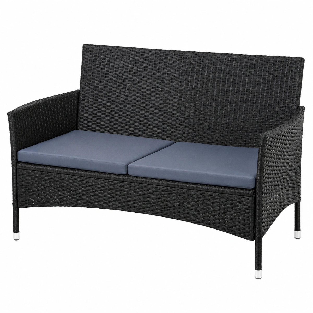 2-Sitzer Polyrattan Gartenbank mit Kissen, Schwarz