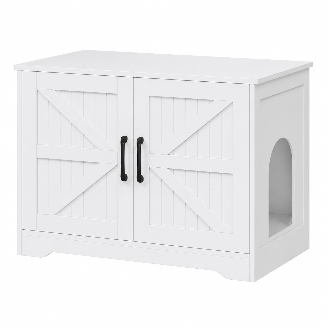 Moderner Katzenschrank, verstecktes Katzenklo im Bauernhausstil, Holz Beistelltisch mit Seiteneingang, Weiß, 80 x 50 x 55 cm