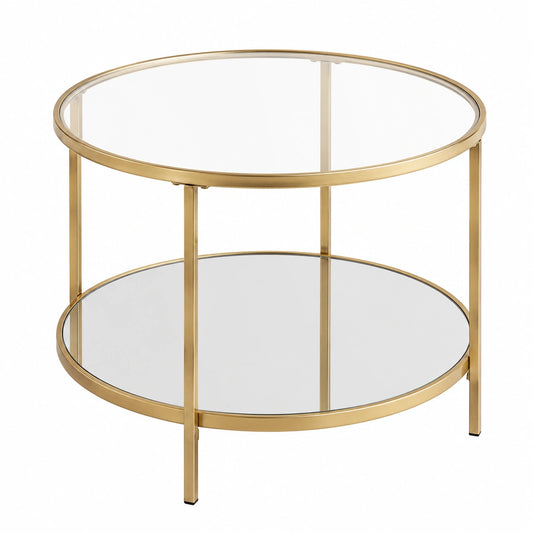 Runder Couchtisch mit Glasplatte, Gold, Art Deco, Metall, H 45 x Ø 60 cm