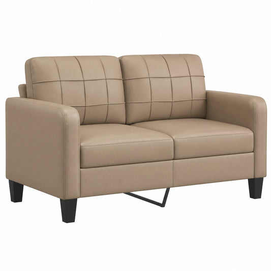 Zweisitzersofa aus Kunstleder, cappuccinobraun, für Wohnzimmer, mit Metallrahmen