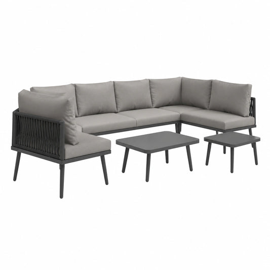 Modulares Gartenmöbel-Set für 8 Personen, wetterfest, inkl. Kissen, 2 Tische & 4 Zweisitzer-Sofas