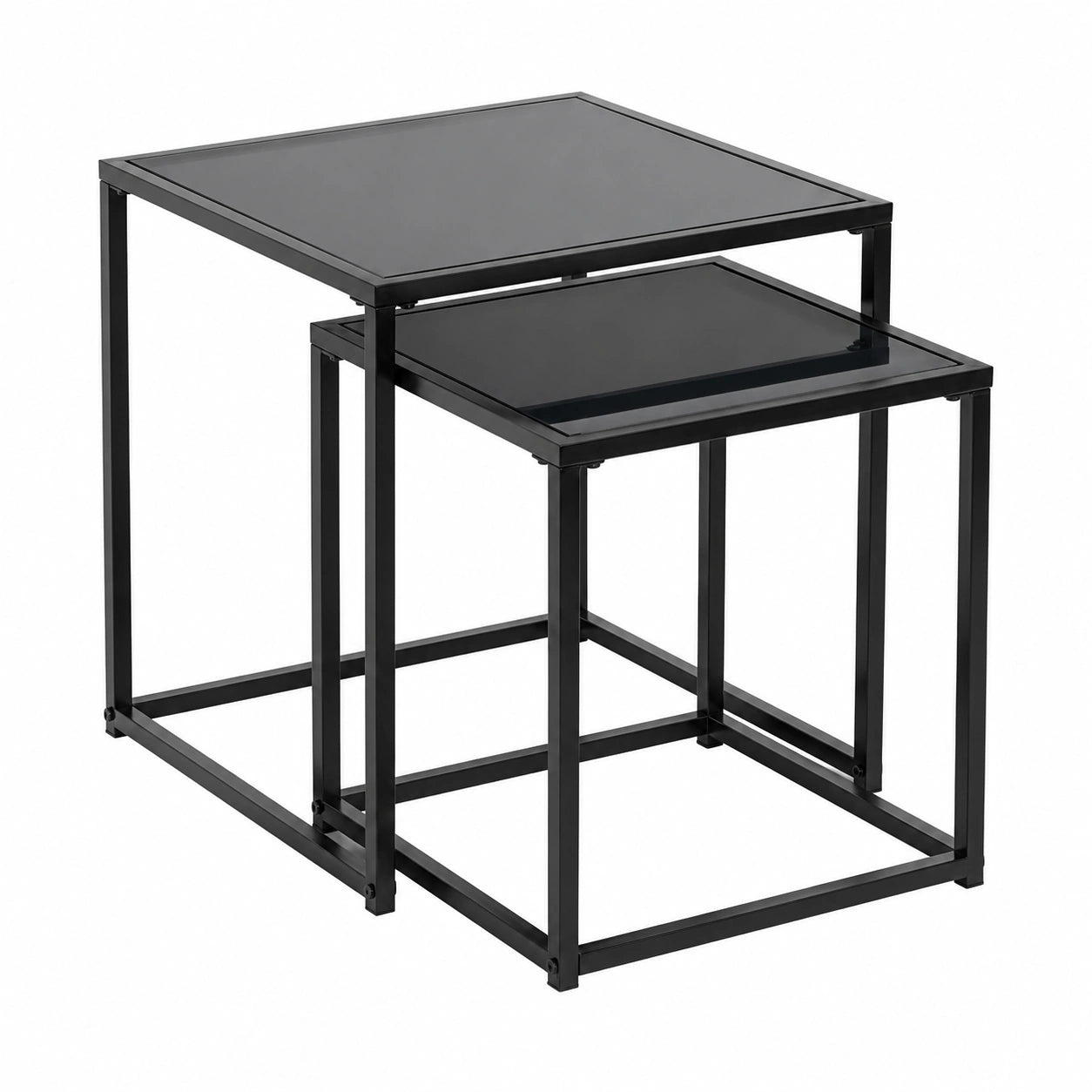 Moderner HAKU Beistelltisch 2er Set aus Metall und Sicherheitsglas, schwarz
