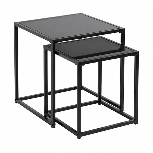Moderner HAKU Beistelltisch 2er Set aus Metall und Sicherheitsglas, schwarz