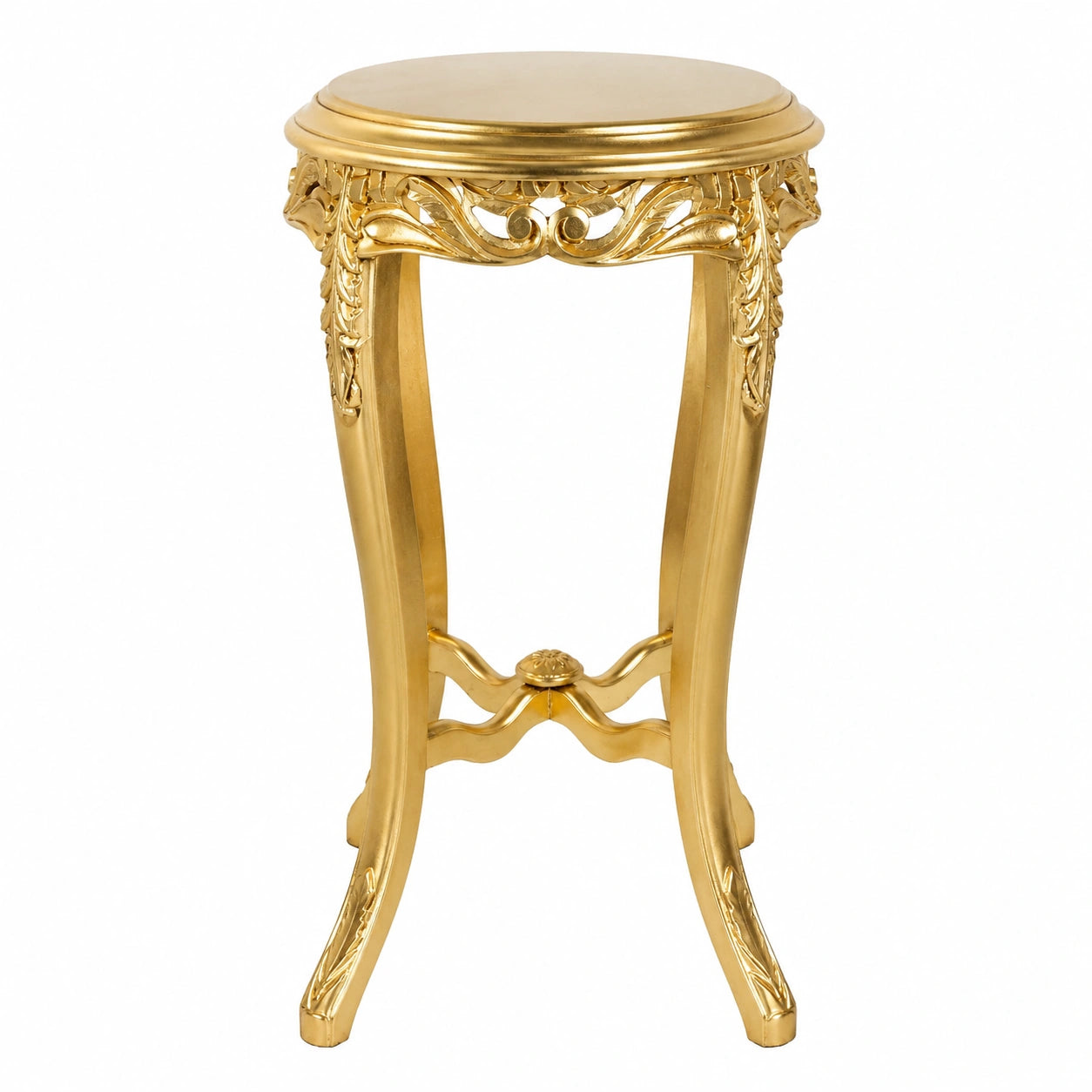 Runder Barocktisch aus Massivholz mit Marmorplatte in Gold-Beige, handgefertigt für Wohnzimmer und Flur