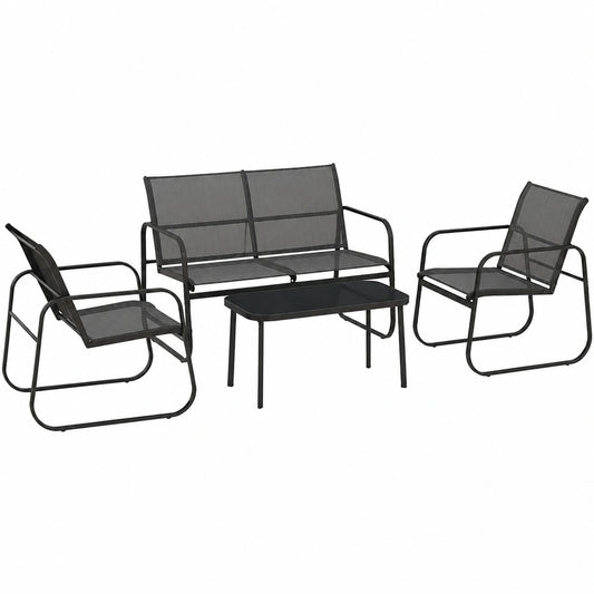 Outsunny 4-teiliges Gartenmöbelset: Zweisitzer, 2 Stühle und Tisch aus Mesh, Schwarz