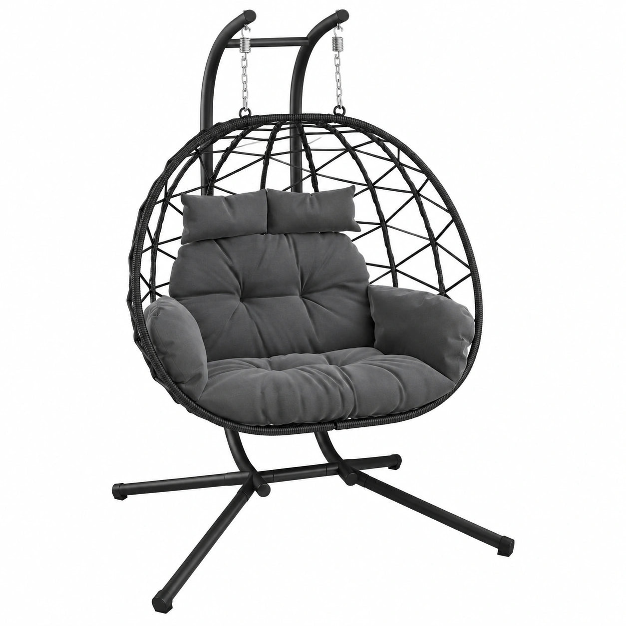 Zweipersonen-Hängesessel aus Rattan mit Kissen - Verstellbarer XXL-Schaukelsitz für drinnen und draußen, Tragkraft bis 220 kg