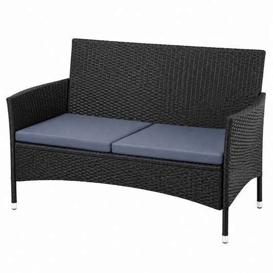 2-Sitzer Polyrattan Gartenbank mit Kissen, Schwarz