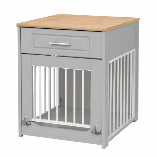 Möbel-Hundebox für kleine Hunde mit verriegelbarer Tür und Schublade, Indoor Zwinger in Grau