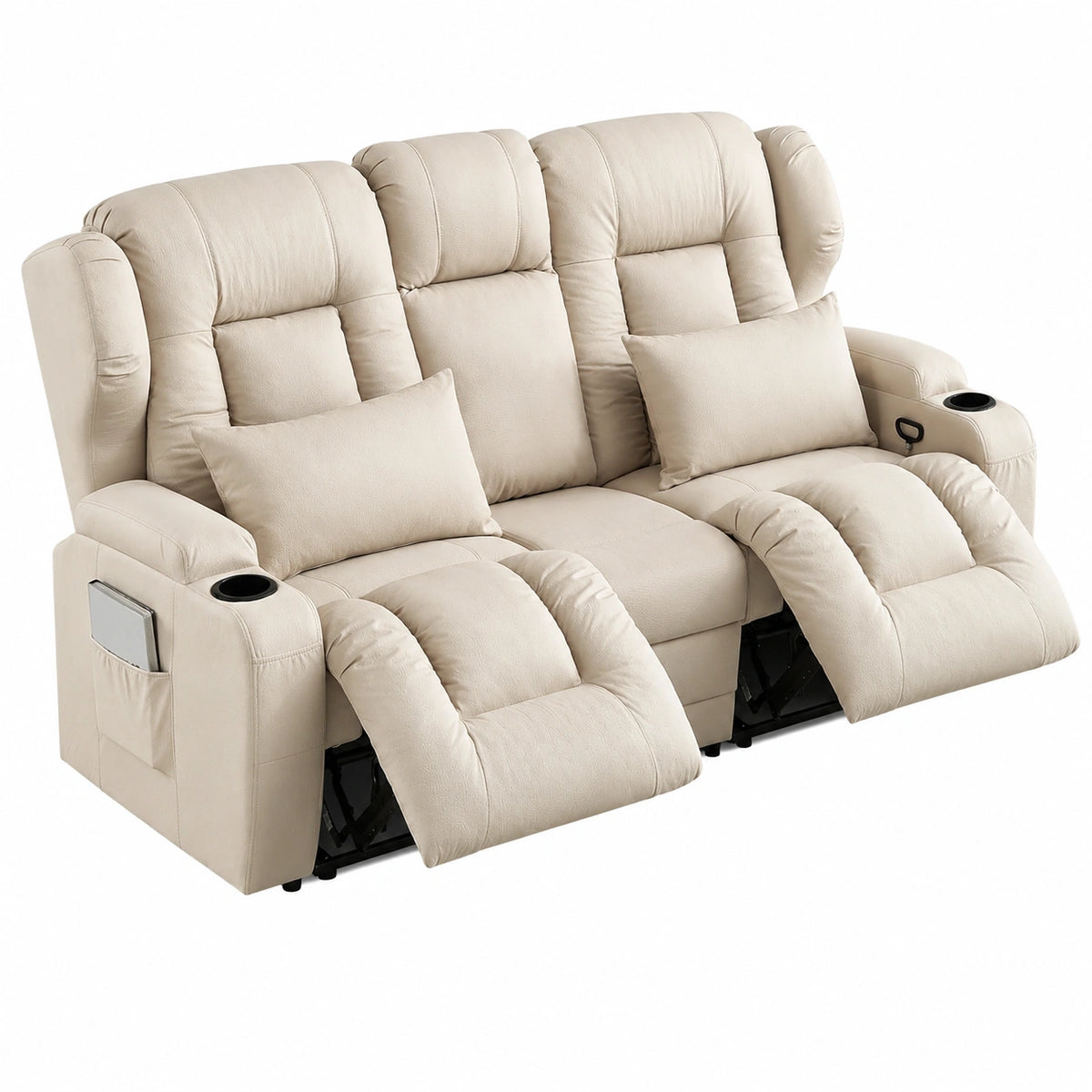 Gemütlicher Relaxsessel mit Liegefunktion - Verstellbarer Kinosessel, Zweisitzer Sofa mit Getränkehalter und Ablage