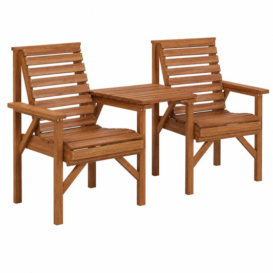 Outsunny 3er Bistro-Set aus wetterfestem Holz mit Schirmloch und Lamellendesign, ideal für Garten und Balkon