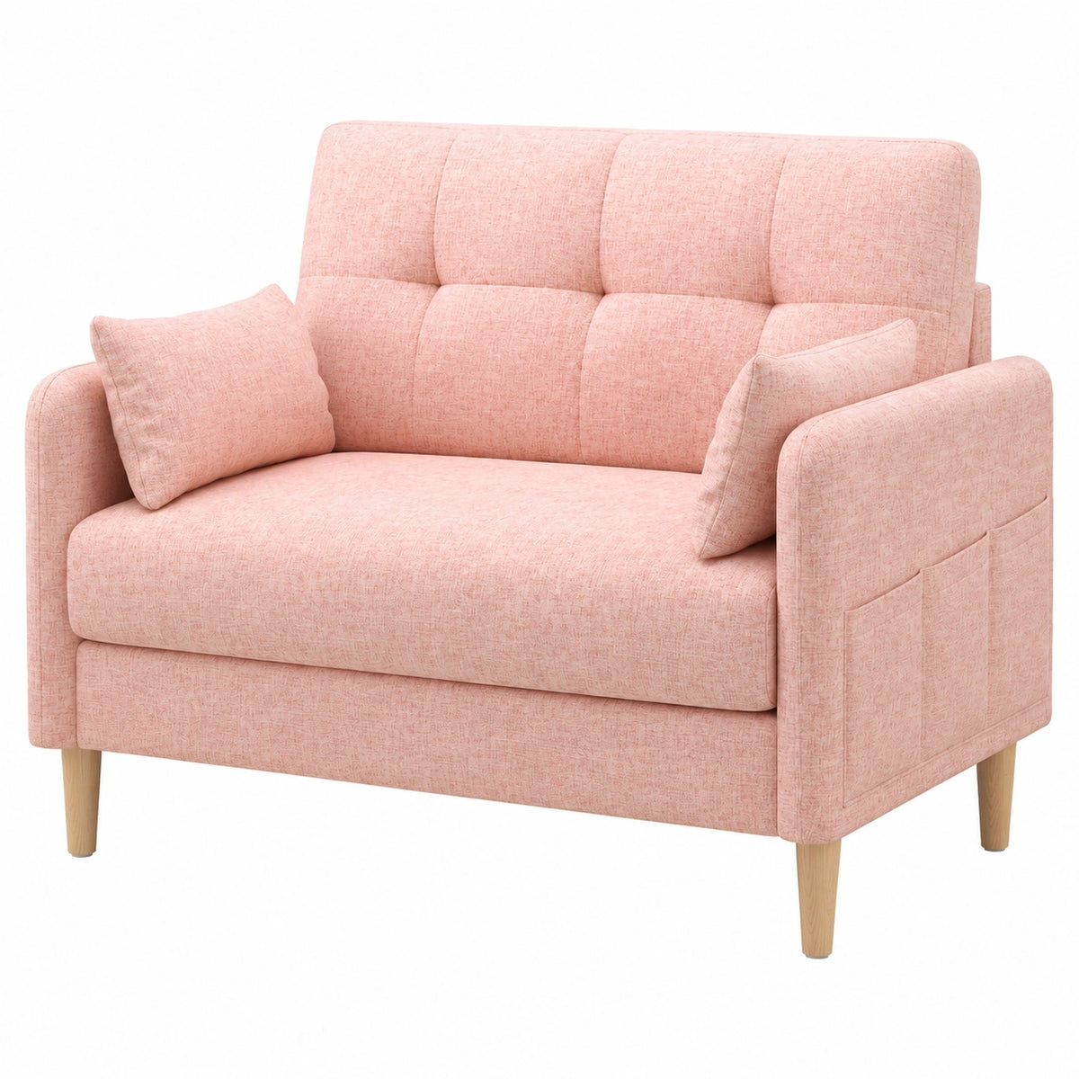 Modernes 2-Sitzer Sofa mit Abnehmbaren Bezügen und Seitentasche, Büro- und Wohnzimmersofa in Rosa
