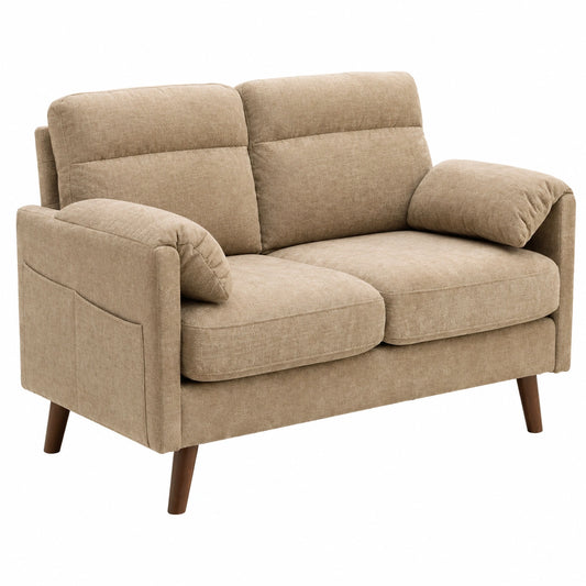 Kompaktes 2-Sitzer Sofa aus Leinen, Braun, für Büro und Wohnräume