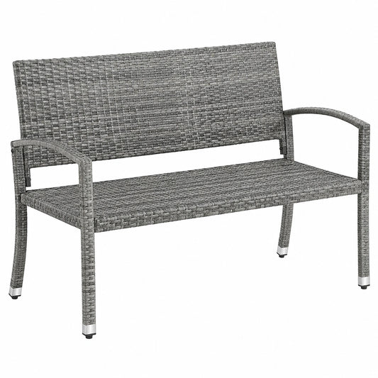Robuste Polyrattan Gartenbank für 2 Personen, Wetterfeste Outdoor Sitzgelegenheit, Maximale Belastung 320kg, Gemütliche graue Balkonmöbel, Größe 122x62x90cm