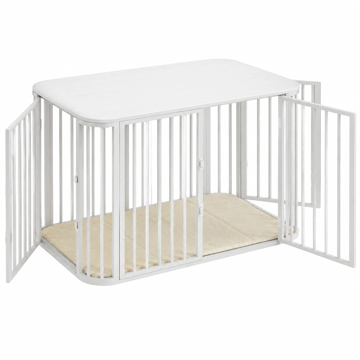 Stilvolle Hundebox als Möbelstück mit Kissen, robustes Design aus Holz, ideal für große Hunde, 108 x 66 x 77,5 cm, Weiß