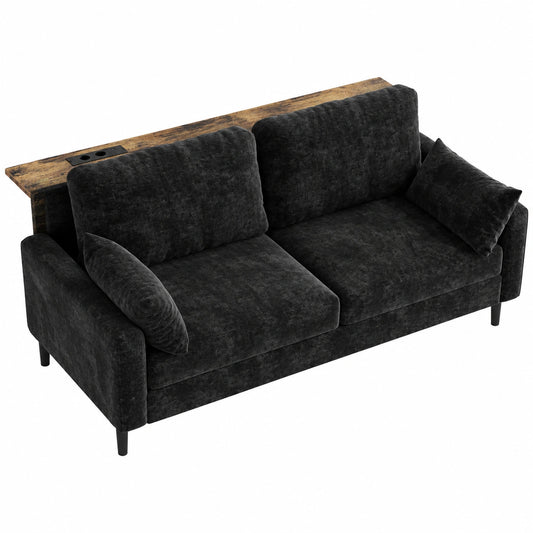 Zweisitzer-Sofa mit LED-Beleuchtung und Konsolentisch, integrierten Ladeanschlüssen, ideal für Wohnzimmer und Schlafzimmer
