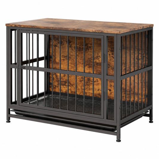 Vielseitige Hundebox Möbelstück für Große Hunde, Indoor Hundehütte mit Doppeltüren und Herausnehmbarem Tablett