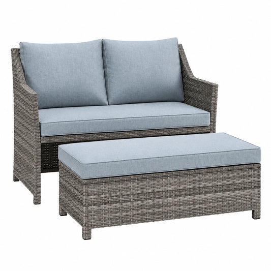 OC 2-teilige Rattan Gartenmöbel für Terrasse, Loveseat und Couchtisch mit Stauraum, graues Rattan und Kissen