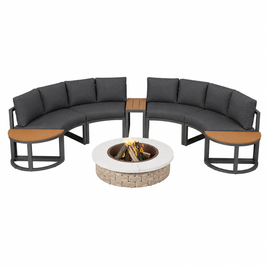 Elegantes Garten-Lounge-Set mit verstellbaren Füßen, graue Sitz- und Rückenkissen, für 4-6 Personen